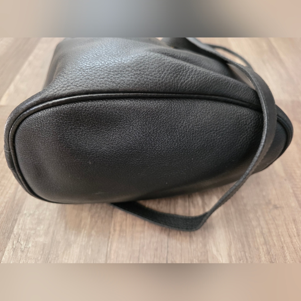 LONGCHAMP BUCKET BAG Black Leather Drawstring 2000s Vintage Designer Y2K - Picture 10 of 15